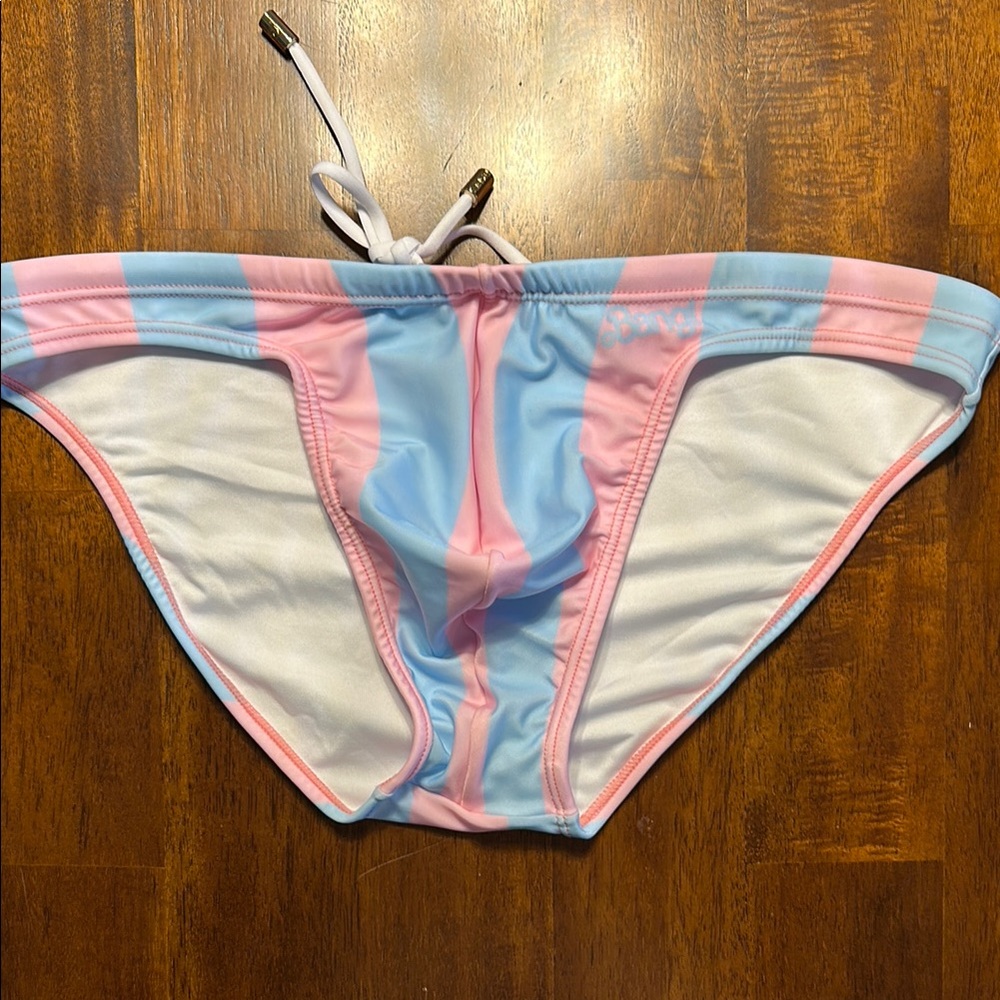 Striped Pink and Blue BANG! Miami swim brief